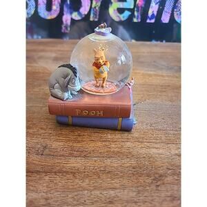 Disney Store Winnie The Pooh Eeyore and Piglet On Book Mini Snow Globe Read Info